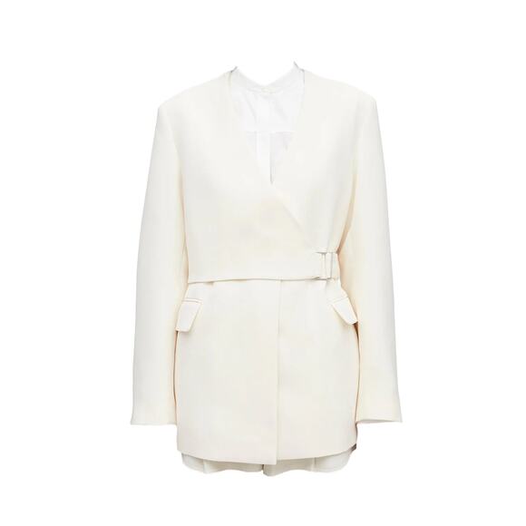 3.1 PHILIP LIM $850 Ivory Heavy Cady Wrap V-Neck Belted Blazer Jacket Size 2